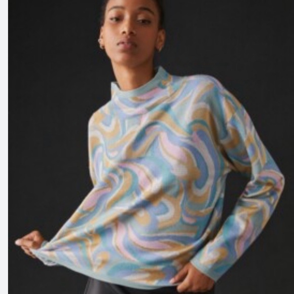 Anthropologie Pastel Swirl Turtleneck Sweater - Picture 1 of 7